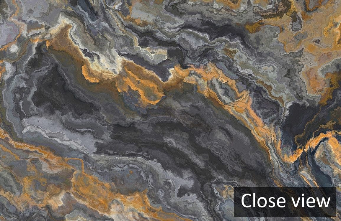 Close view of Luxury Charcoal and Gold Marble Effect Wallpaper Mural in sophisticated abstract design.