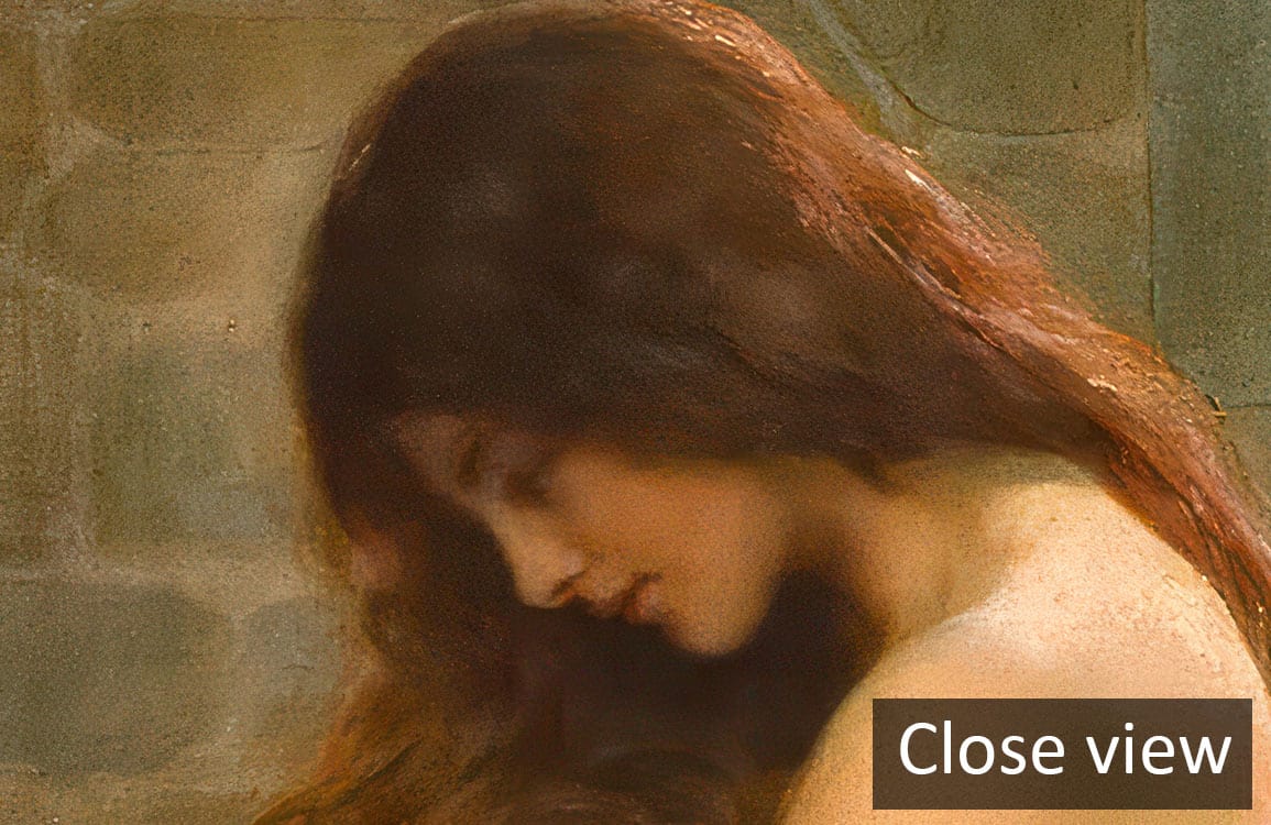 Medieval Lady Godiva Mural Wallpaper in Rich Earthy Tones, featuring artistic detailed portrait and textures.