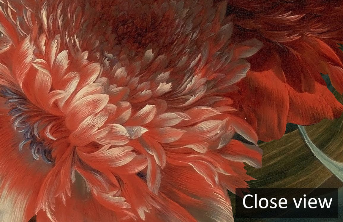Close-up of Elegant Vintage Floral Mural Wallpaper showcasing rich autumnal colours in classic design.