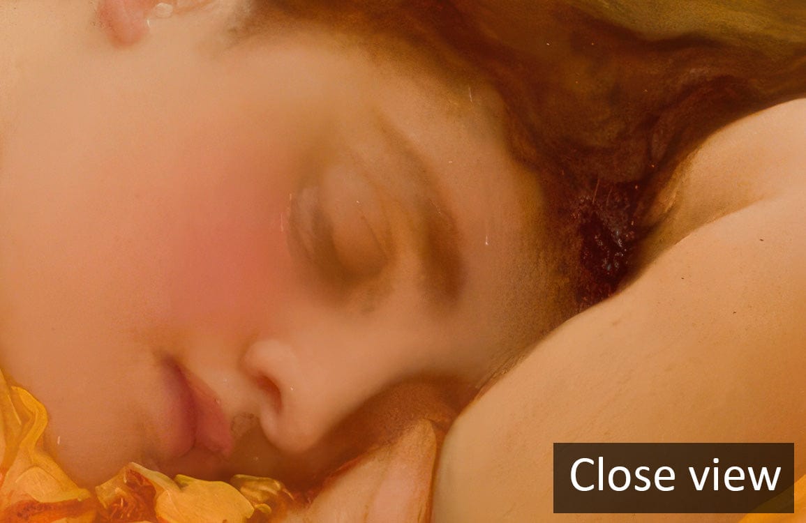 Luxurious Dreamy Renaissance Peach Goddess Mural Wallpaper close-up reveals exquisite classic art design details.