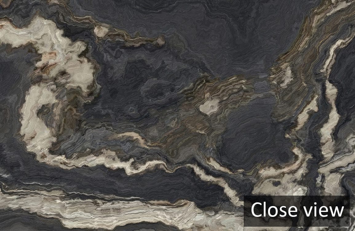 Charcoal marble effect textured wallpaper close-up; perfect for elegant contemporary interior design.