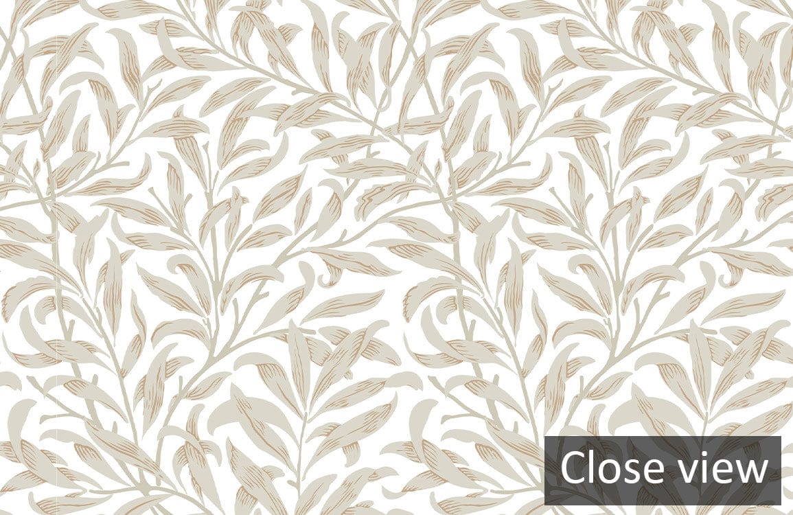 Elegant cream botanical leaf pattern wallpaper, ideal for sophisticated interiors. Close view depicted here.