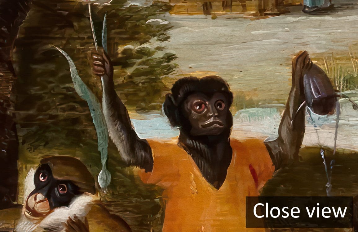 Close view of Vintage Monkeys in Nature Scenic Mural Wallpaper with historic landscape design elements.
