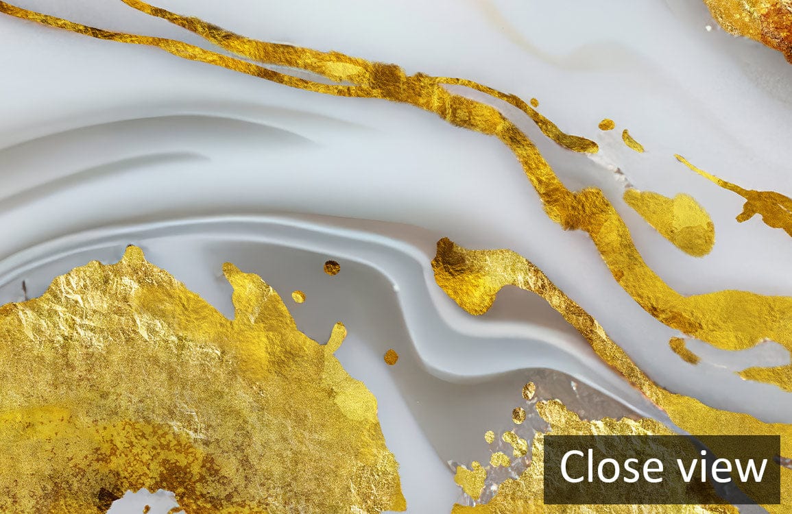 Luxurious marble mural with gold accents, close view of abstract design for elegant wall decor.