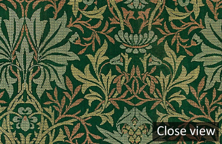 Elegant Victorian green botanical pattern wallpaper, vintage floral design, close view.
