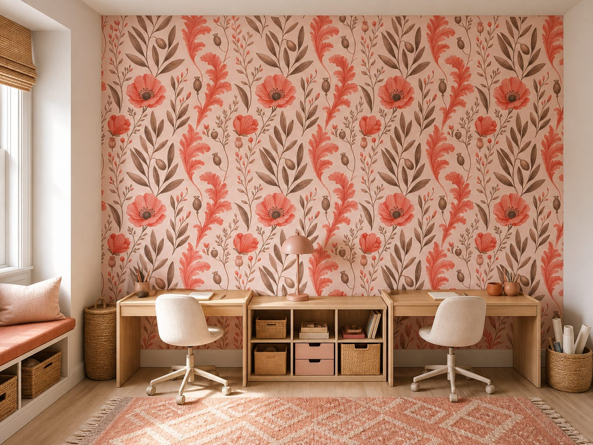 Coral Botanical Wallpaper Mural product view