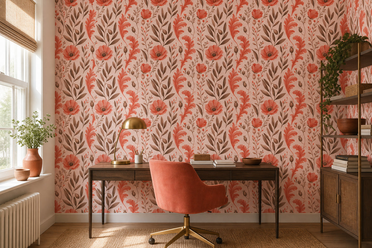 Coral Botanical Wallpaper Mural product view