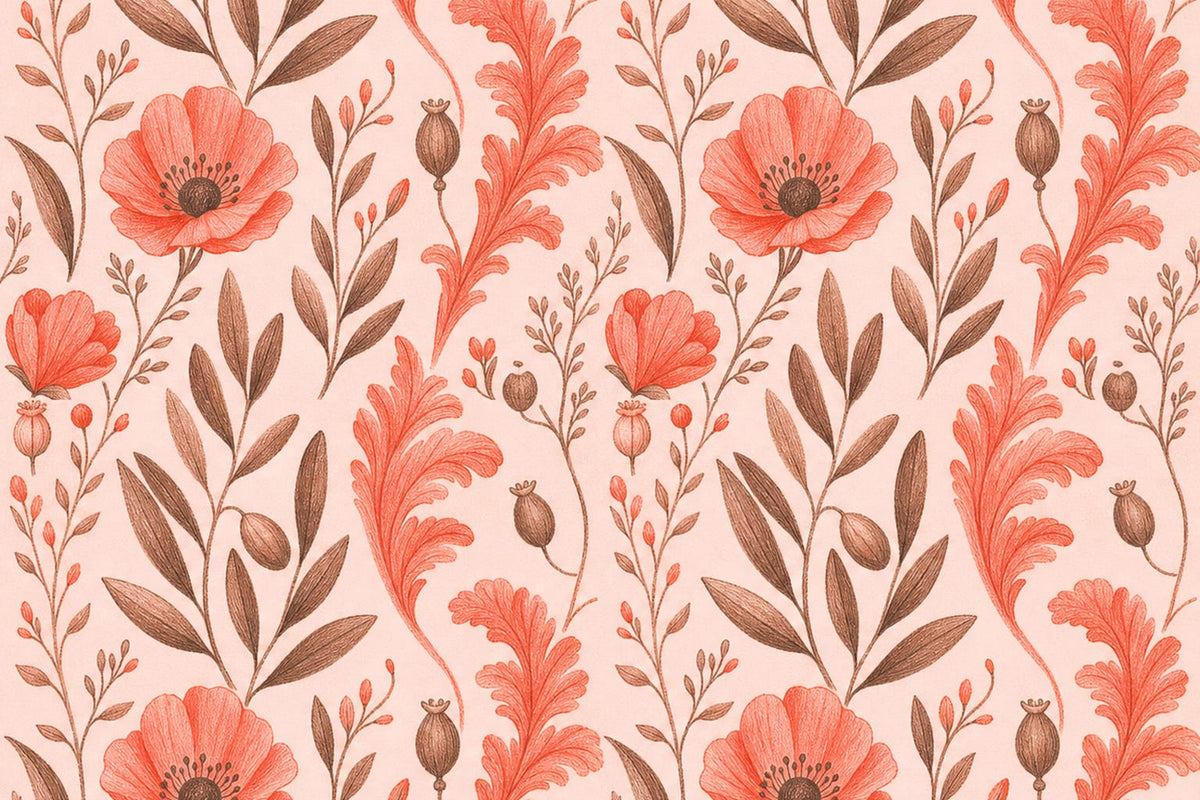 Coral Botanical Wallpaper Mural product view