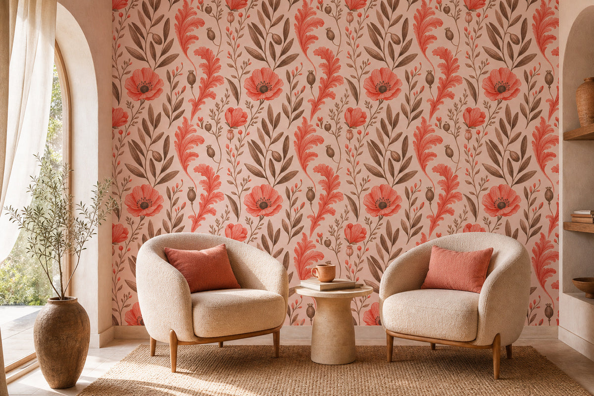 Coral Botanical Wallpaper Mural product view