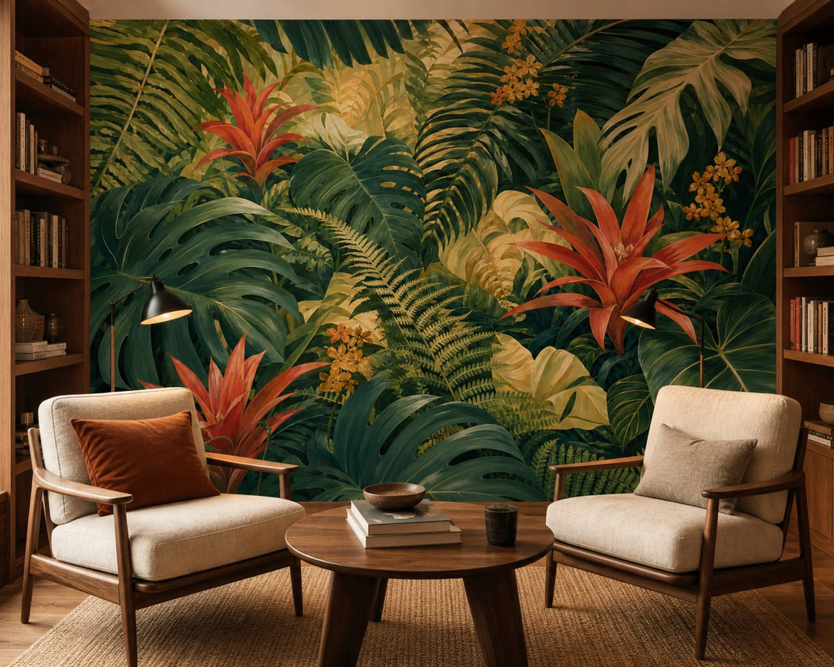 Coral Bromeliad Wallpaper Mural product view