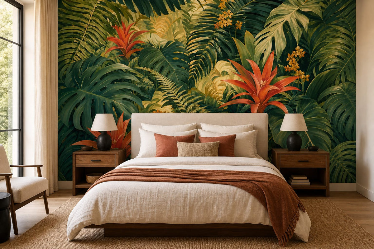 Coral Bromeliad Wallpaper Mural product view
