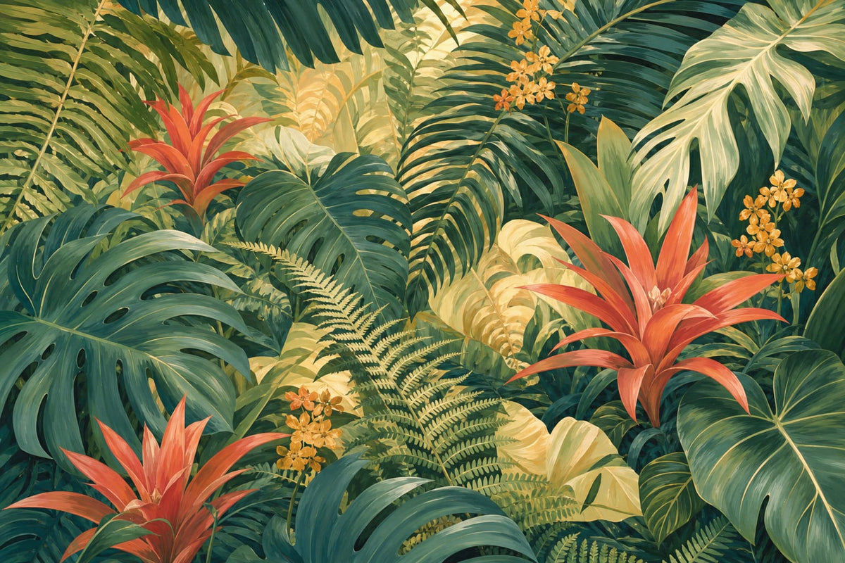 Coral Bromeliad Wallpaper Mural product view