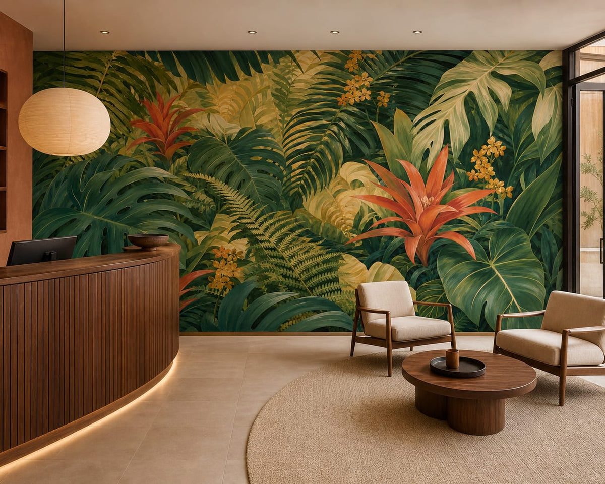Coral Bromeliad Wallpaper Mural product view