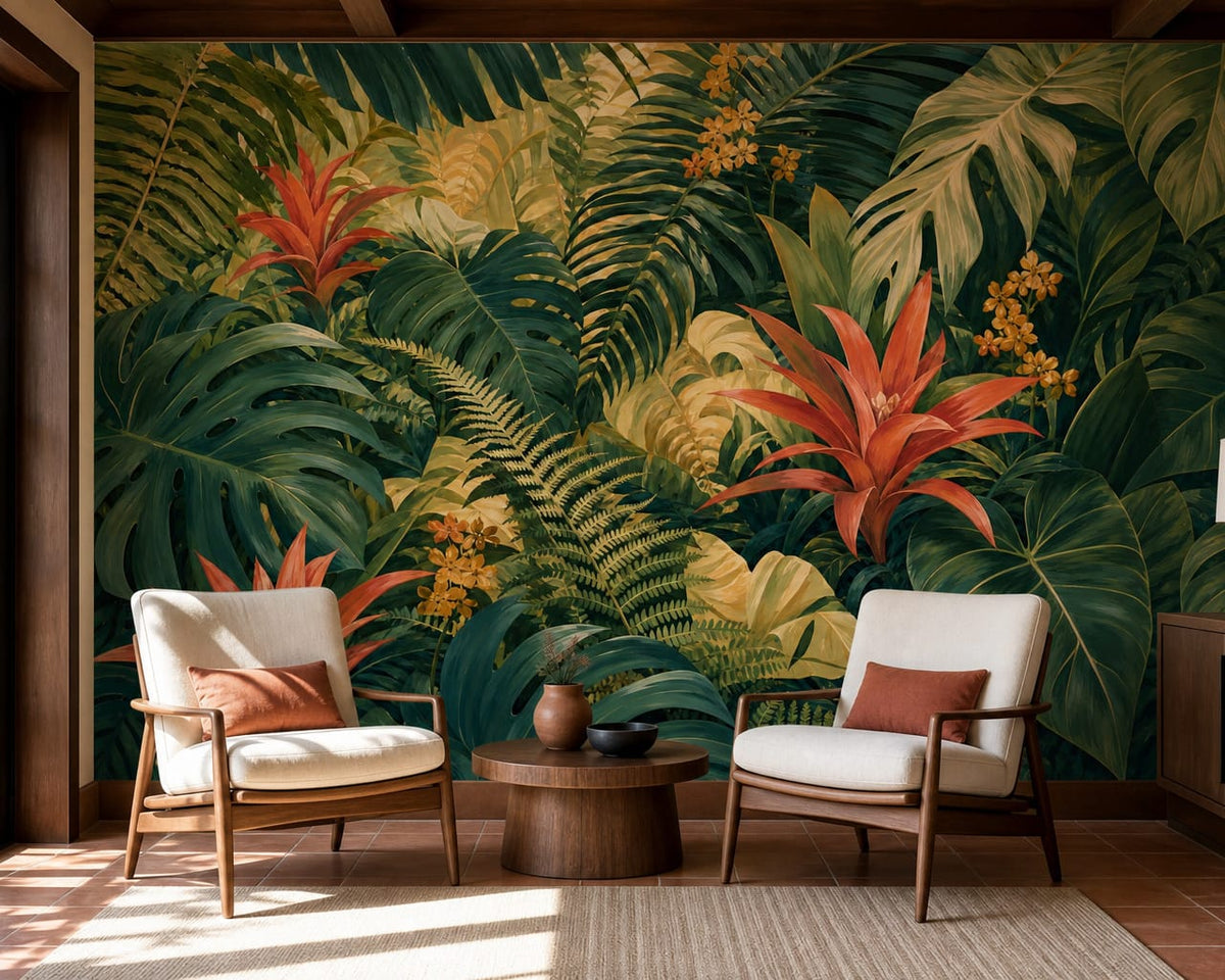 Coral Bromeliad Wallpaper Mural product view