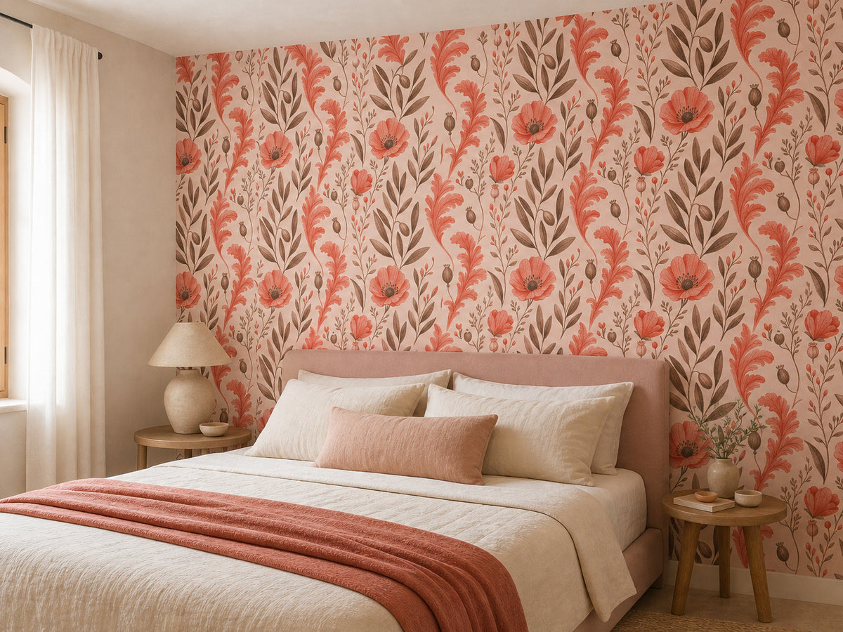 Coral Botanical Wallpaper Mural product view