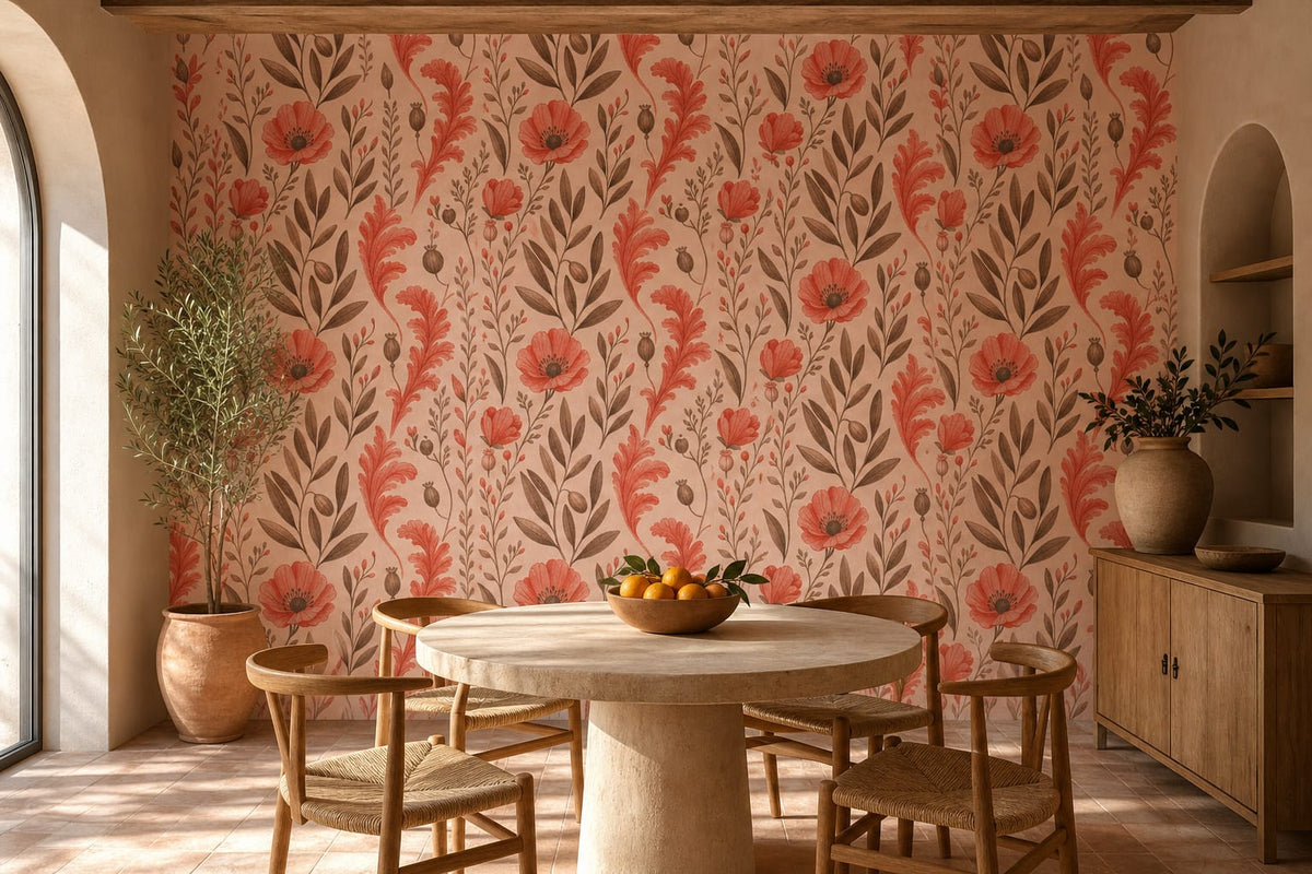 Coral Botanical Wallpaper Mural product view
