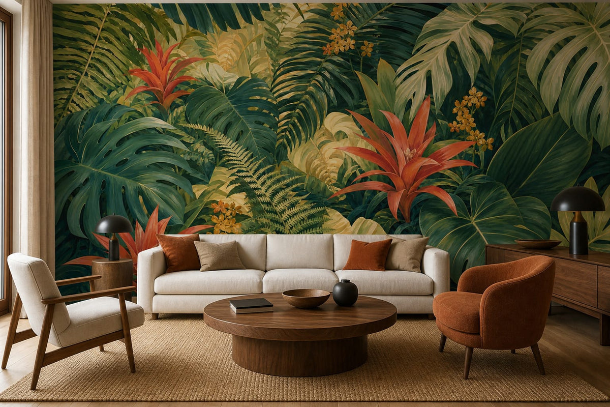 Coral Bromeliad Wallpaper Mural product view