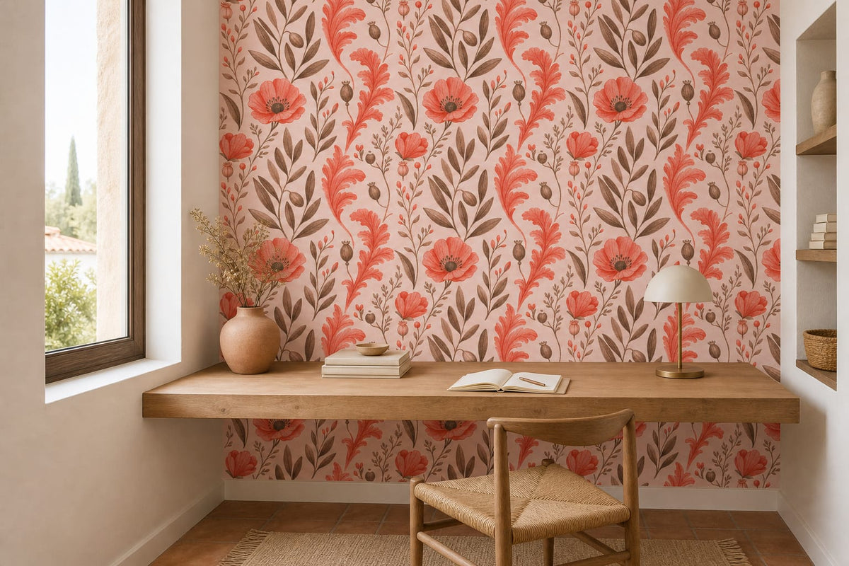 Coral Botanical Wallpaper Mural product view