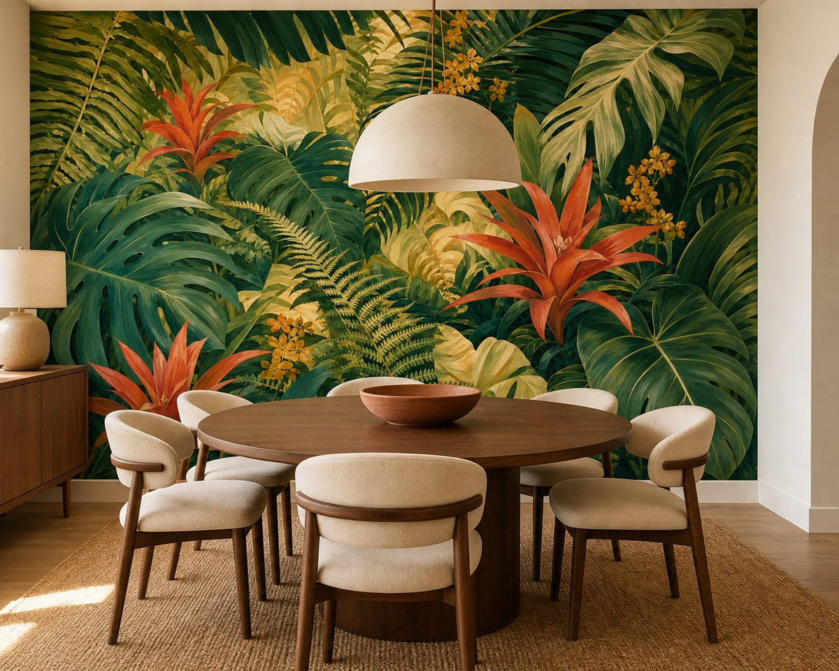 Coral Bromeliad Wallpaper Mural product view
