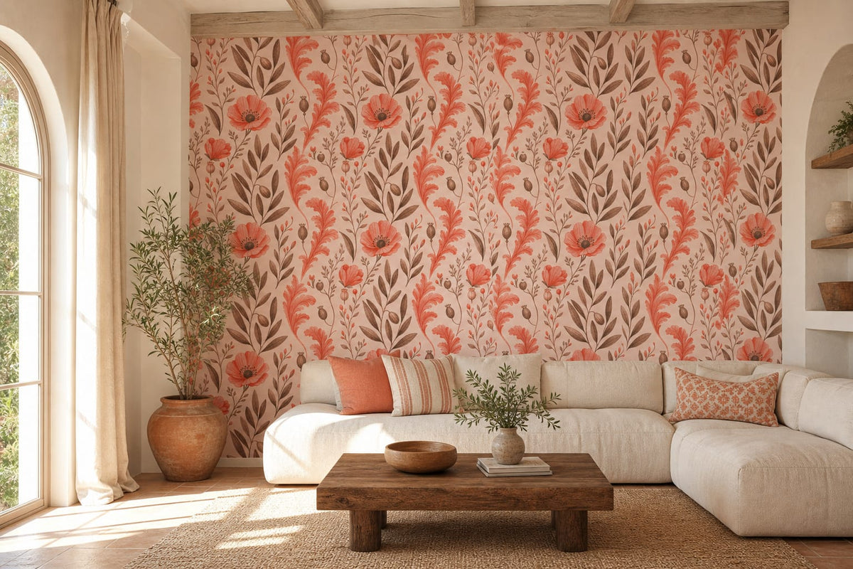 Coral Botanical Wallpaper Mural product view