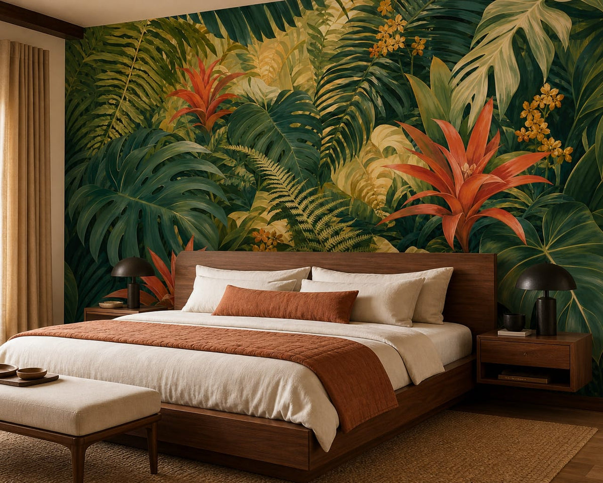 Coral Bromeliad Wallpaper Mural product view