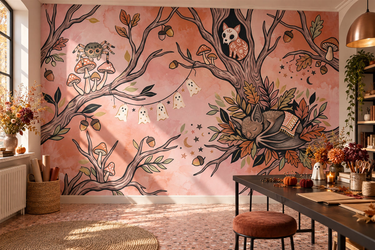 coral woodland playroom custom self adhesive removable non woven vinyl wallpaper mural