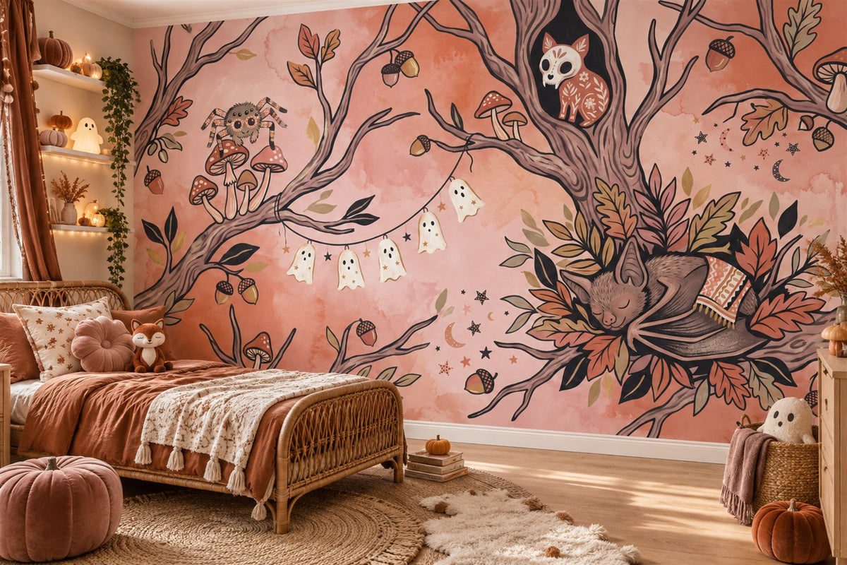 coral woodland wallpaper mural kids room custom removable non woven vinyl stick on
