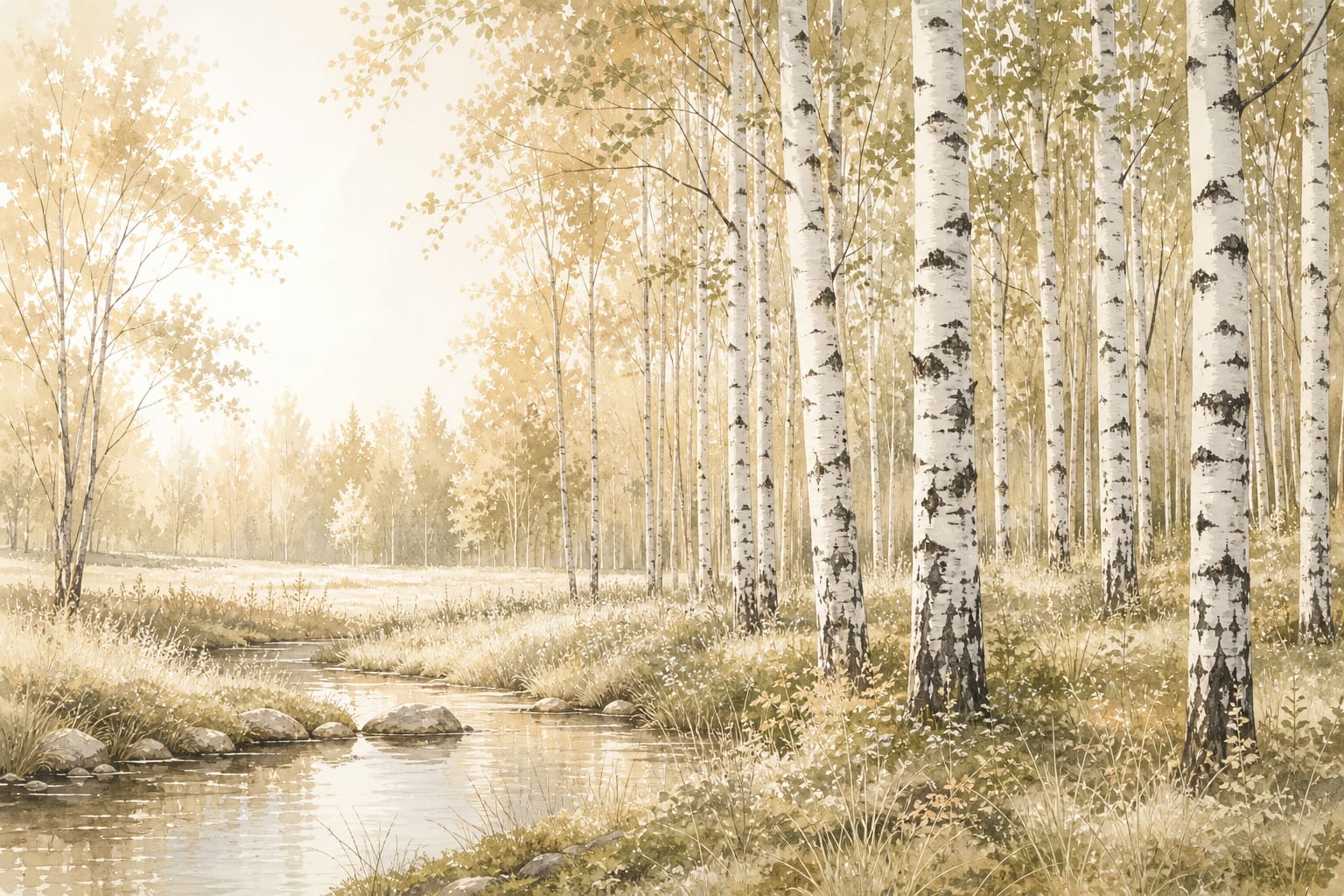 Cream Birch Wallpaper Mural