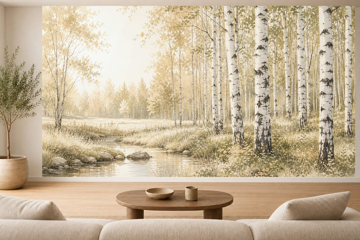 Cream Birch Wallpaper Mural product view