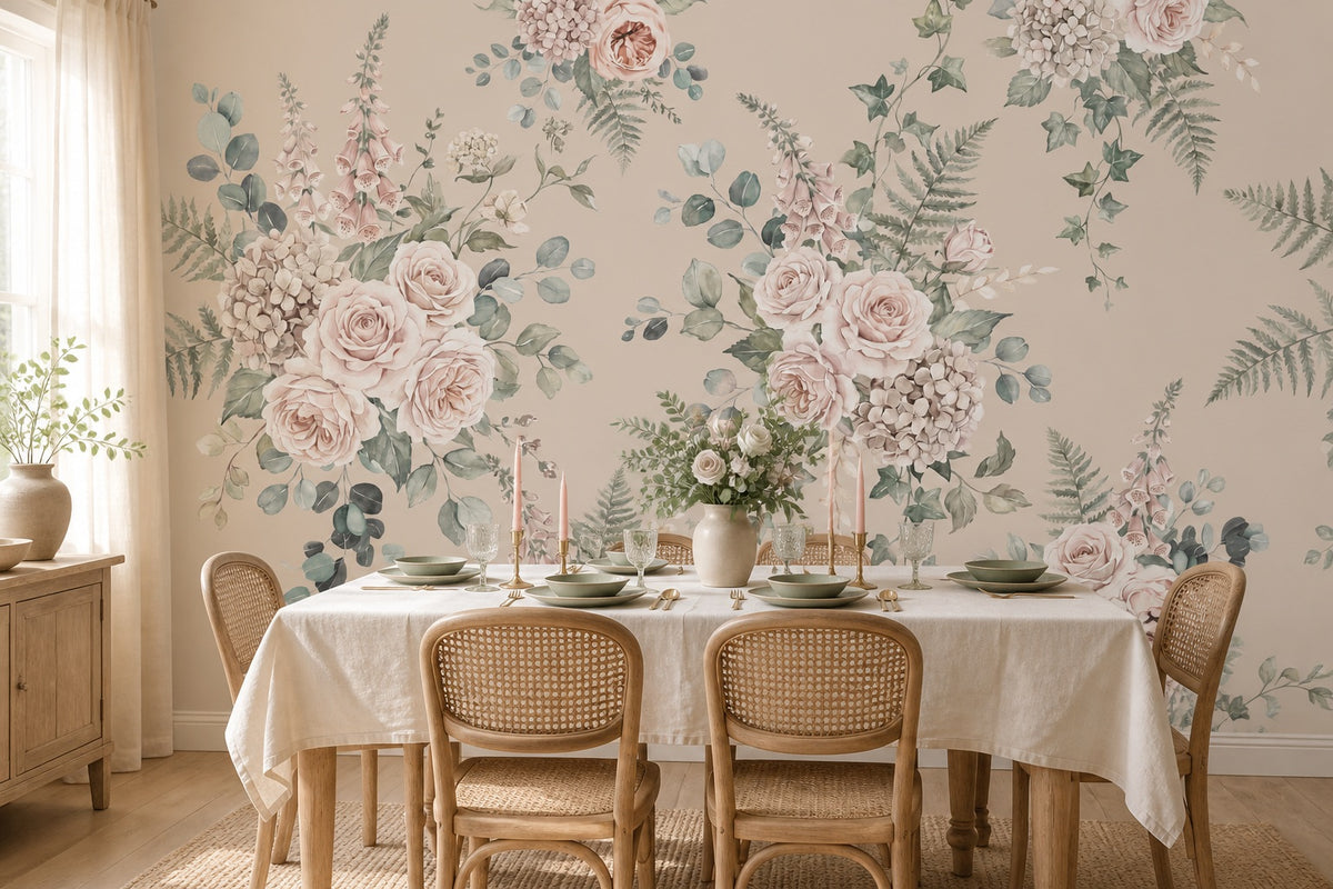 cream floral vintage jungle wallpaper dining custom stick on non woven vinyl removable
