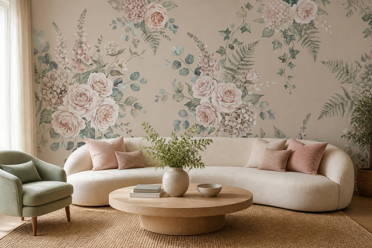 cream flower vintage jungle wallpaper living custom stick on non woven vinyl removable