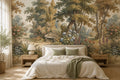 Olive Woodland Garden Bench Wallpaper Mural