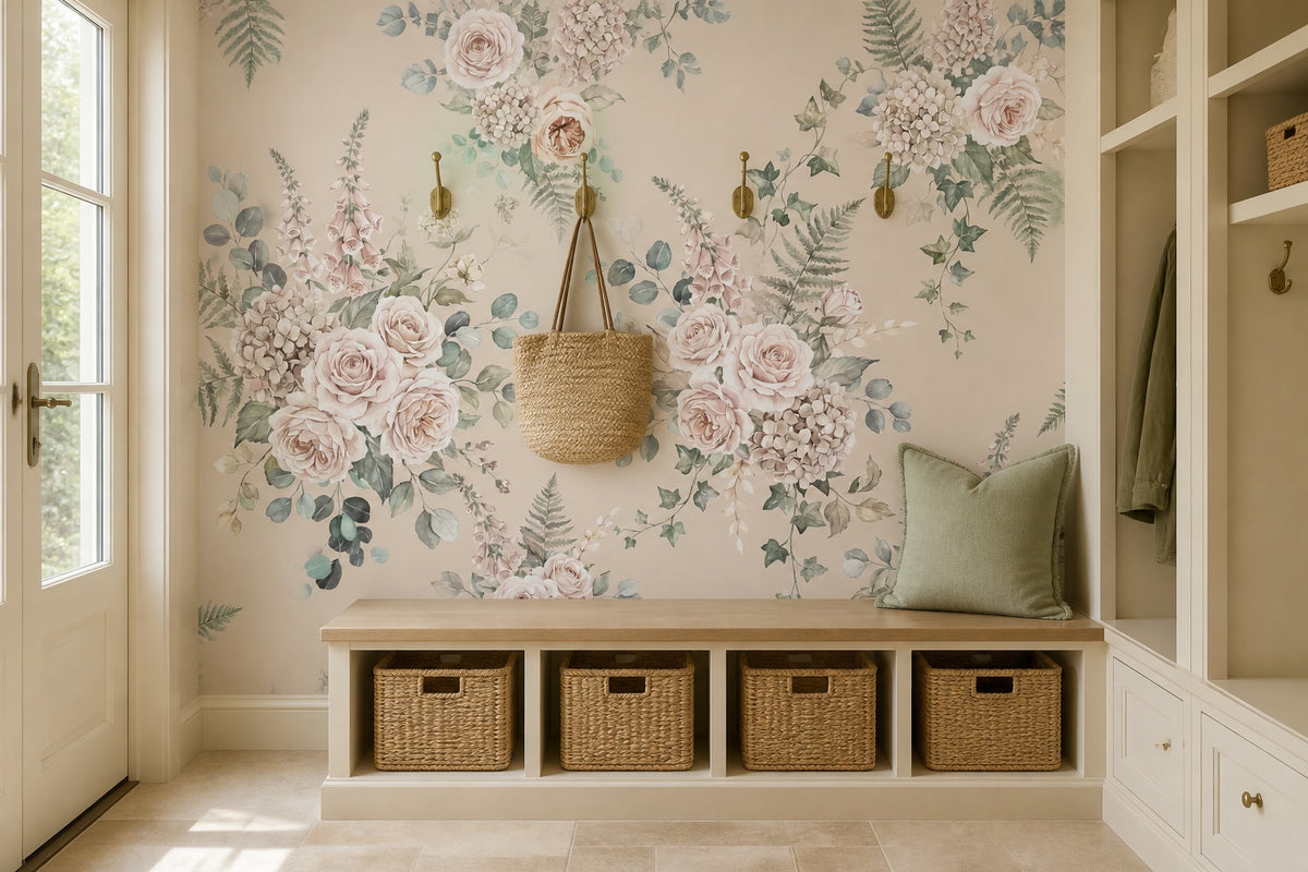 cream vintage jungle wallpaper mudroom custom peel and stick non woven vinyl removable