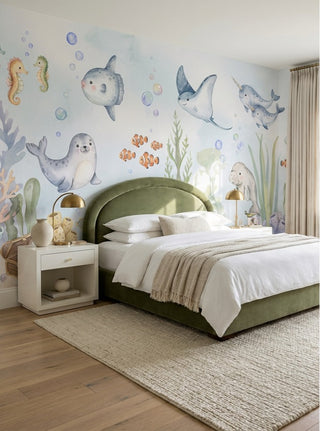 Light Blue Watercolour Sea Friends Wallpaper Mural