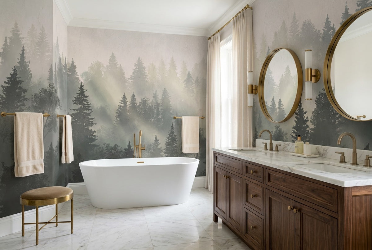 custom bath gray forest sunset wallpaper mural stick on vinyl non woven removable