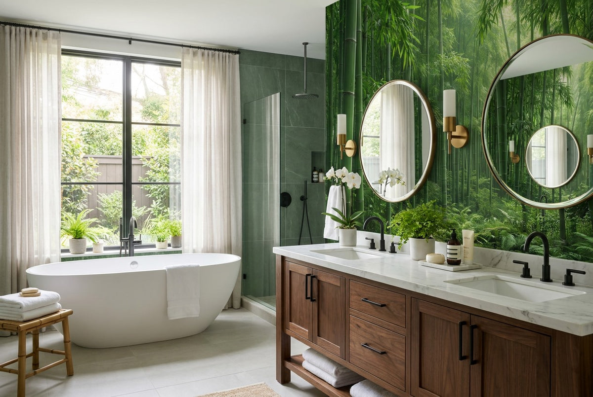 custom bath green bamboo forest wallpaper mural stick on vinyl non woven removable