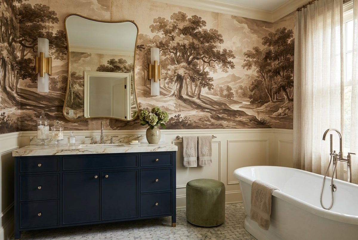 custom bath sepia forest sunset wallpaper mural stick on vinyl non woven removable