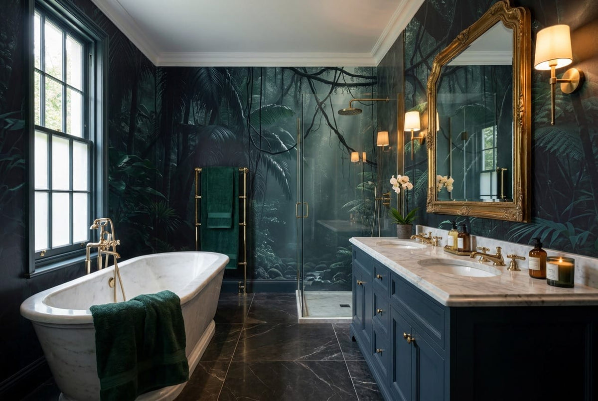 Teal Rainforest Stream Dark Jungle Wallpaper Mural in custom