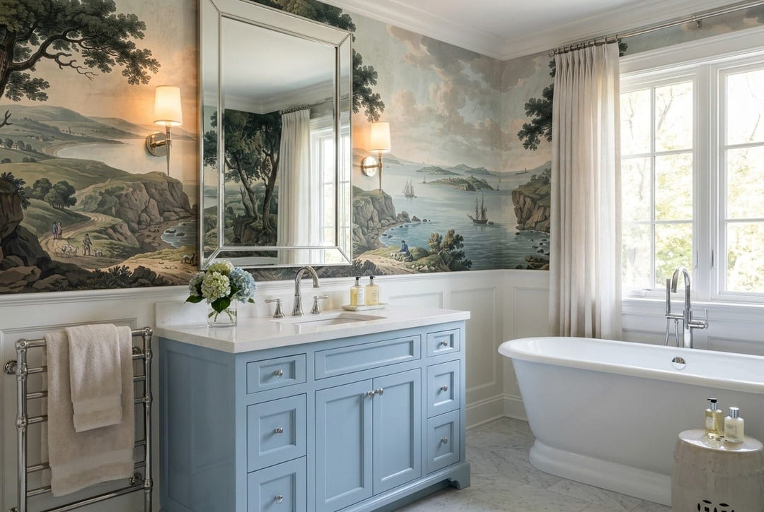 Antique Coastal Sailing Lake Scenic Wallpaper Mural in custom