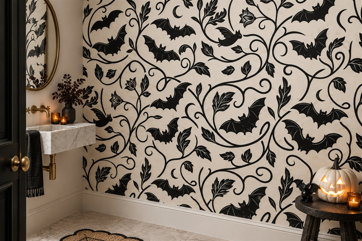 custom bathroom black bats removable peel and stick non woven vinyl wallpaper mural