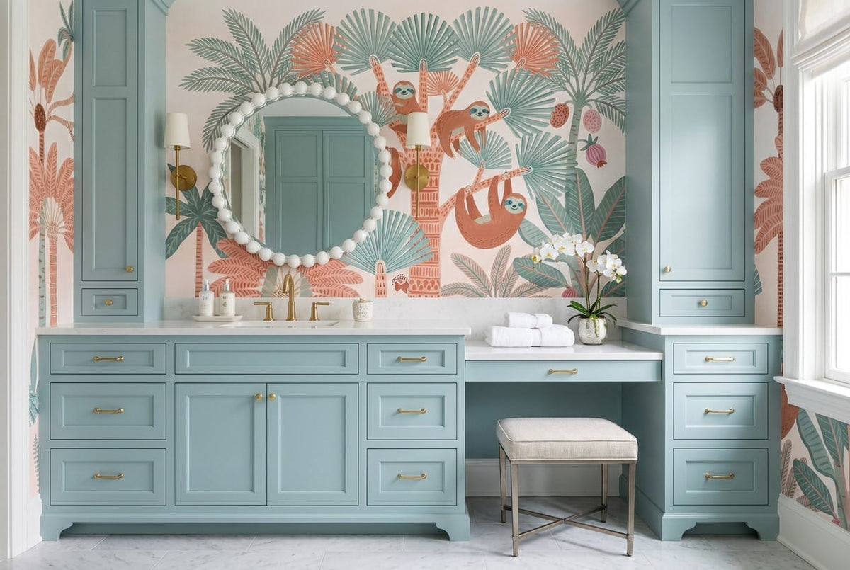 Blush Monkey and Leopard Jungle Wallpaper Mural in custom