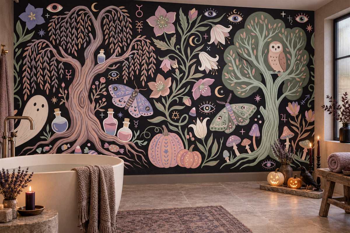 custom bathroom pink ghosts removable peel and stick non woven vinyl wallpaper mural