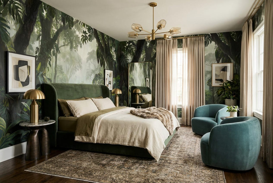 Layered Canopy Mist Green Jungle Wallpaper Mural in custom