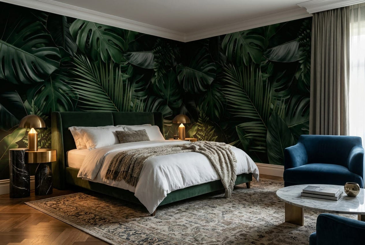 Emerald Monstera Palm Jungle Wallpaper Mural in custom