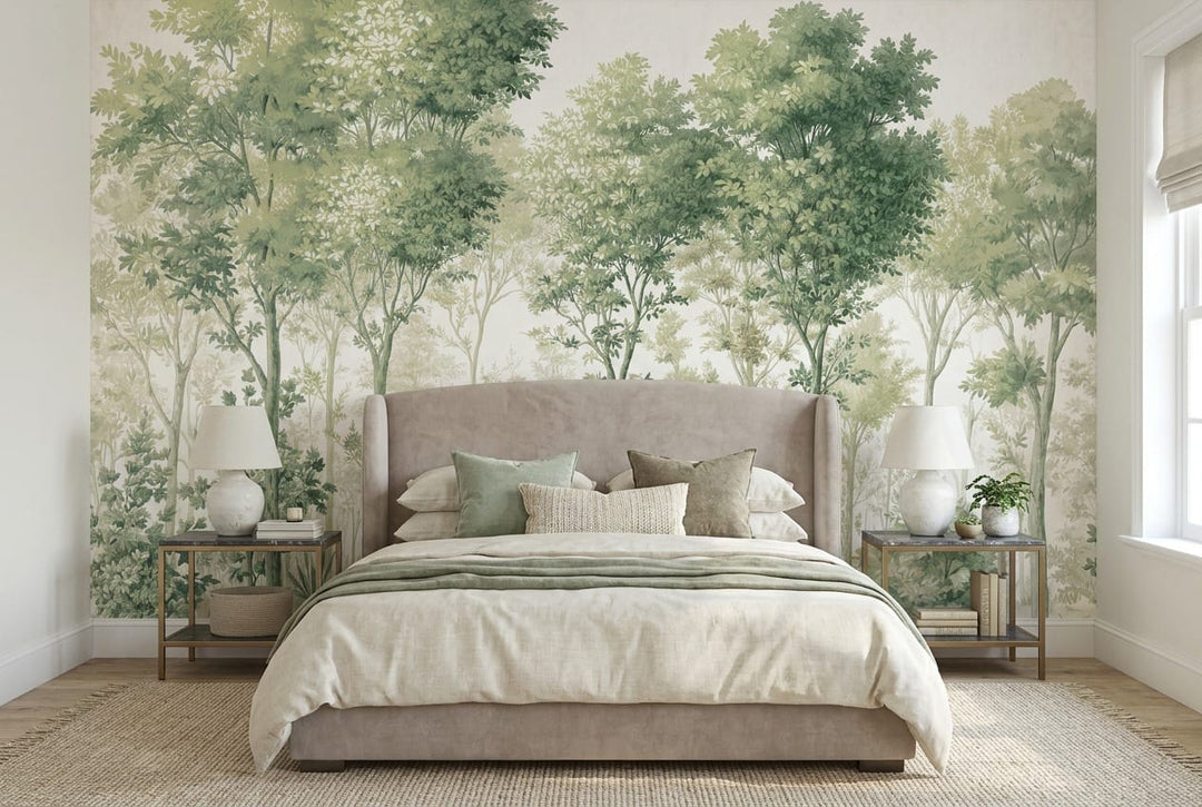Pale Sage Botanical Nordic Forest Green Wallpaper Mural scene image