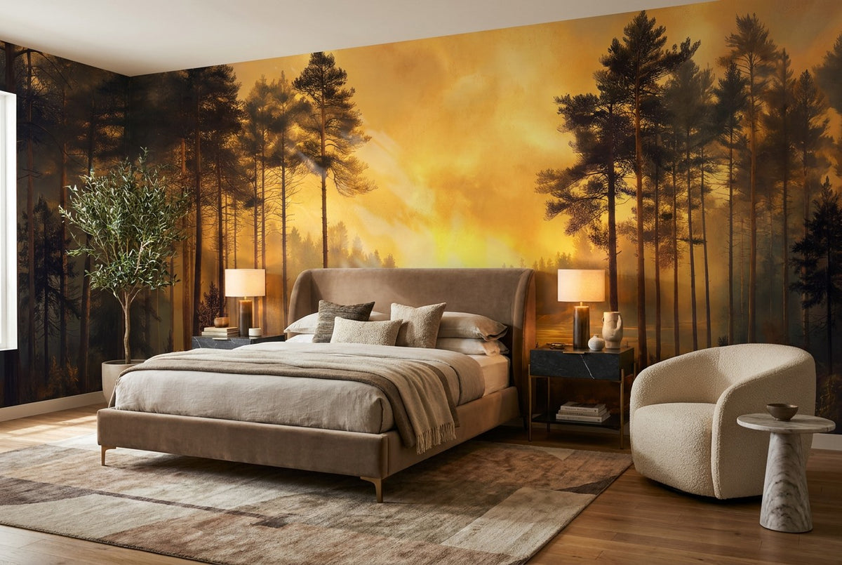 custom bedroom gold forest sunset wallpaper mural stick on vinyl non woven removable