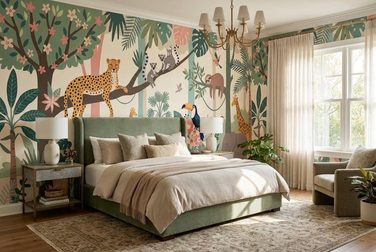 Pastel Storybook Safari Jungle Wallpaper Mural in custom