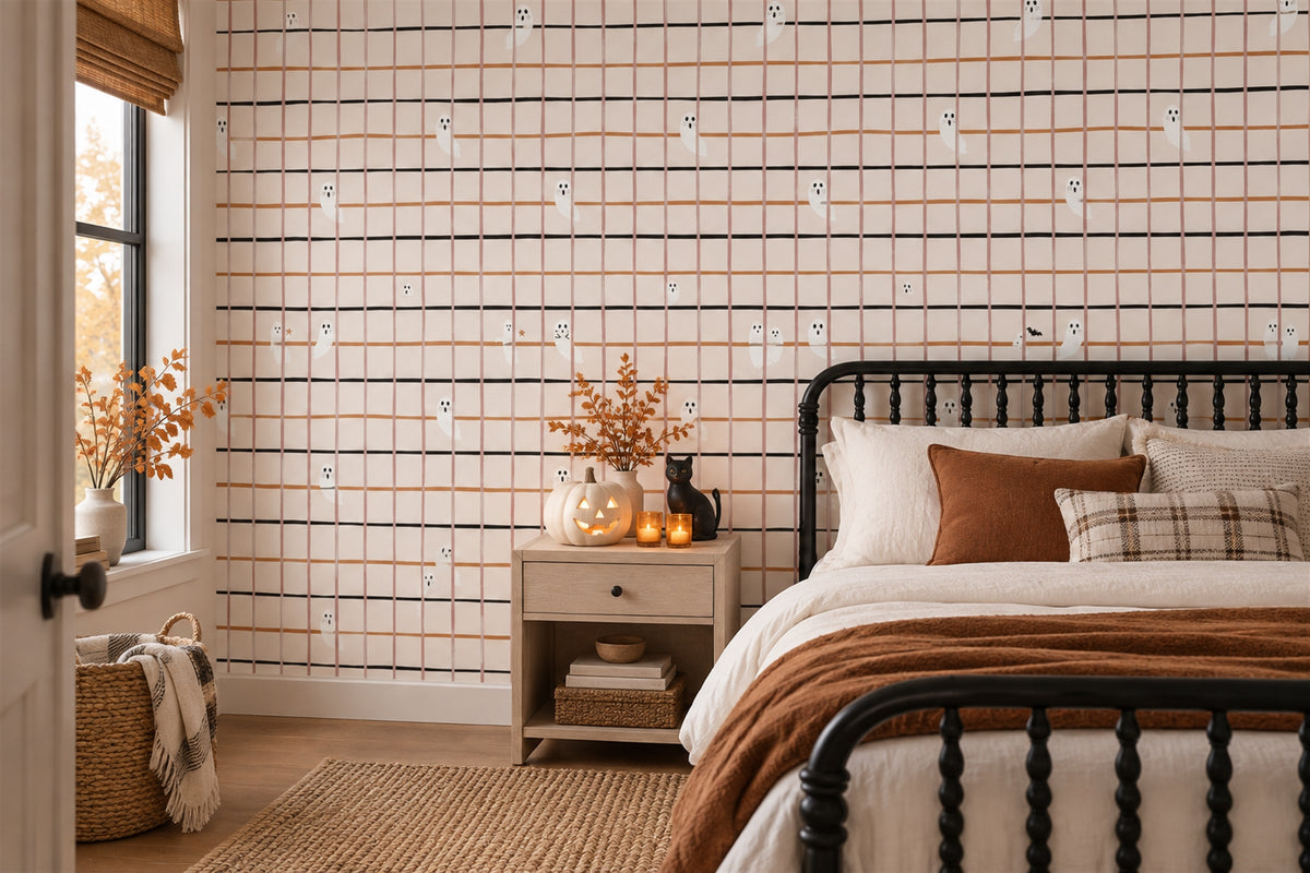 custom bedroom peach plaid removable peel and stick non woven vinyl wallpaper mural