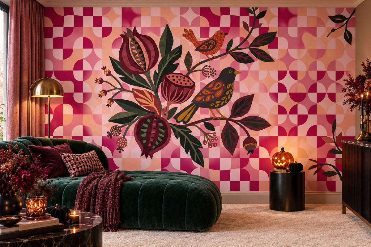 custom bedroom pink birds removable peel and stick non woven vinyl wallpaper mural