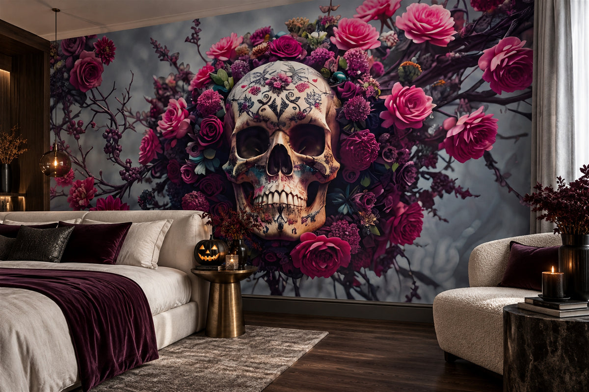 custom bedroom pink skull removable self adhesive non woven vinyl wallpaper mural